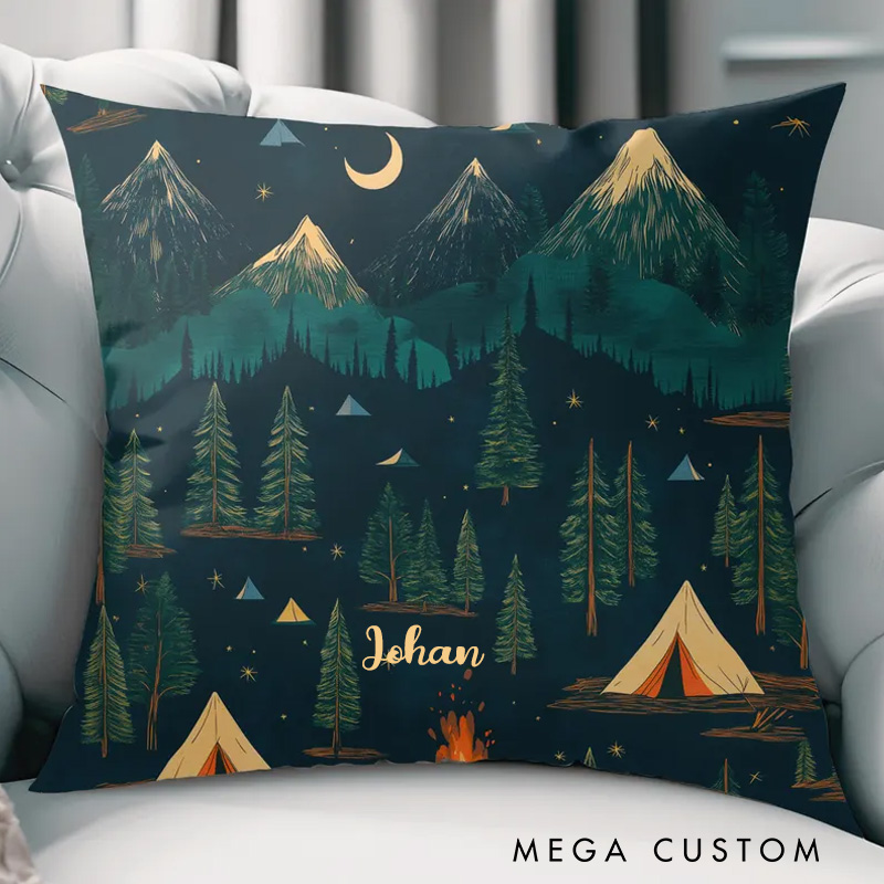 Personalized Cozy Camping Pillow Outdoor Adventure Decor Rustic Mountain Cushion Gift for Nature Lovers Travel Outdoors Lover Gift