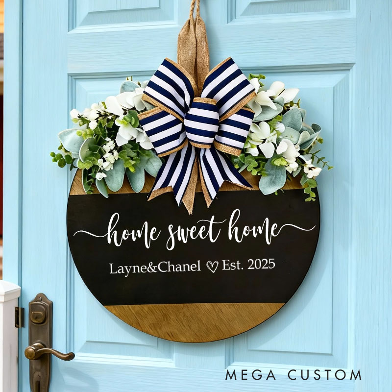 Personalized Front Door Hanger Housewarming Gifts Home Sweet Home Sign Newlywed Door Decor Front Door Decor New Home Sign Last Name Door Hanger