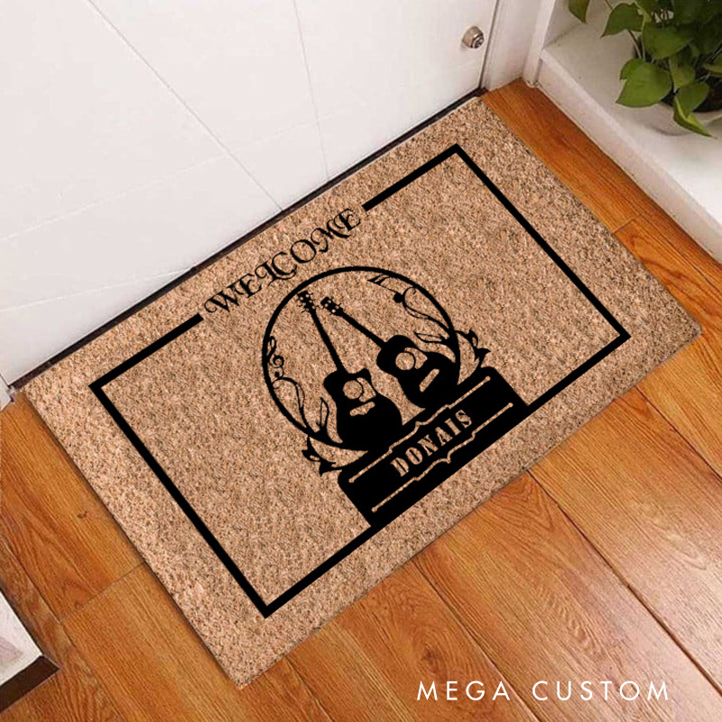 Personalized the Guitar Minimalist Doormat Mid Music Family Door Mat Welcome Mat for Music Lovers Housewarming Gifts