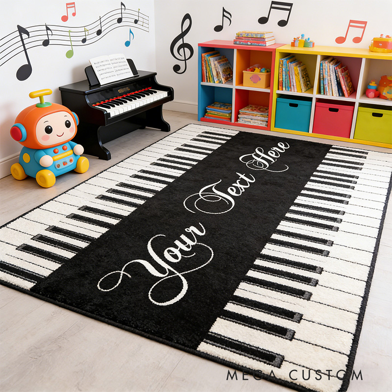 Personalized Piano Key Music Rug for Music Lovers Gift for Kids Pianist Music Studio