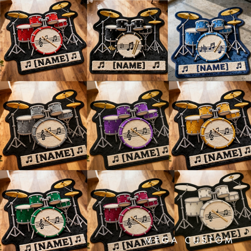 Personalized Drum Rug With Name for Music Lovers Gift for Kids Drum Player Music Studio