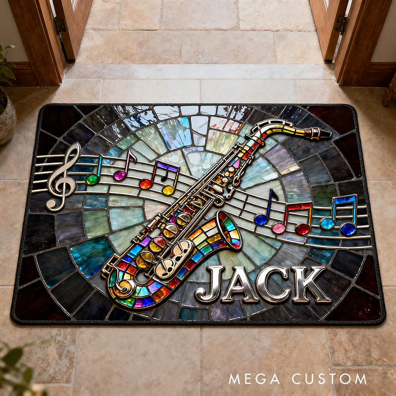 Personalized Painted Saxophone Rug for Music Lovers Gift for Kids Saxophone Player Music Studio