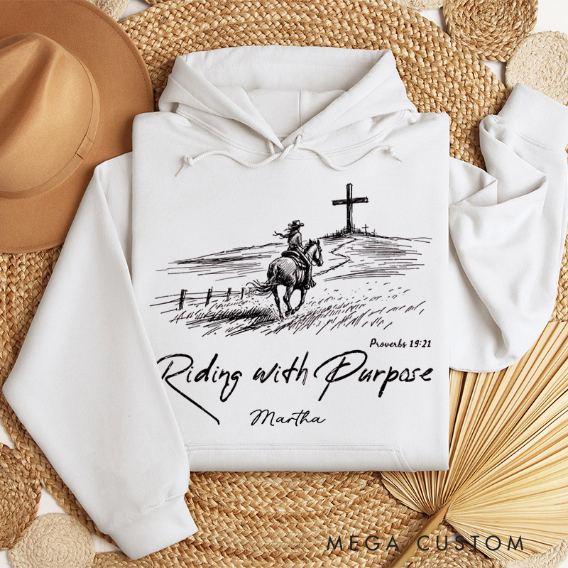 Personalized Riding with Purpose Classic Hoodies with Custom Name Riding House Western Christian Sweatshirt Faith Hoodie Christian Gift Religious Gift