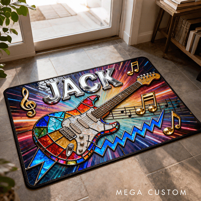Personalized Painted Guitar Rug for Music Lovers Gift for Kids Guitar Player Music Studio