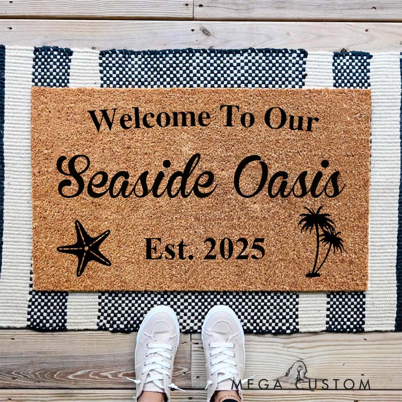 Personalized Welcome To Our Beach House Custom Doormat Beach House Doormat Vacation Home Doormat Closing Gift Beach Doormat Custom Doormat