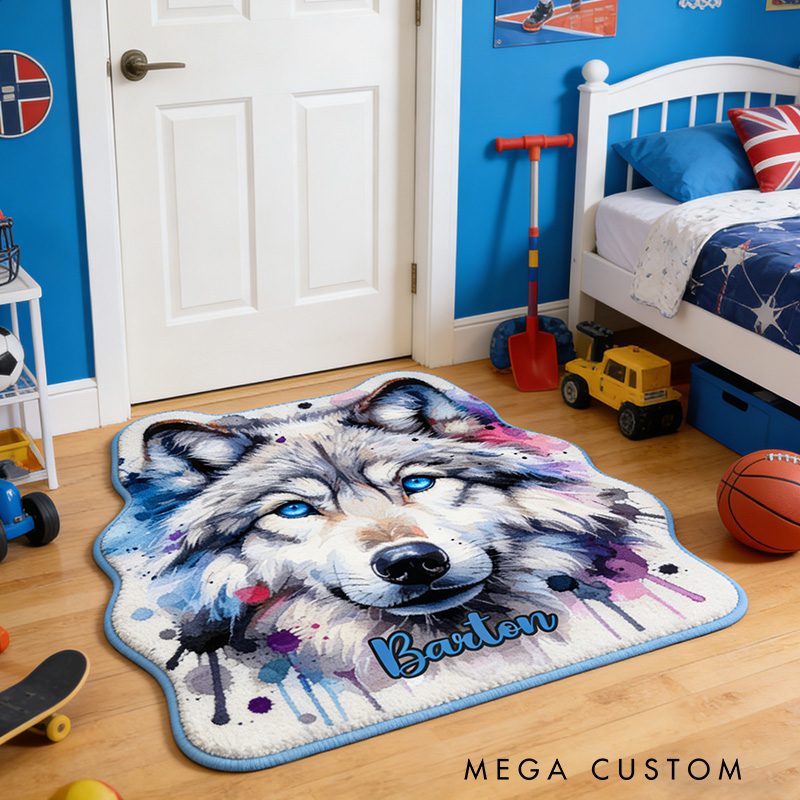 Personalized Watercolor Wolf Rug Wildlife Lovers Rug Nature Home Decor Gift for Outdoors