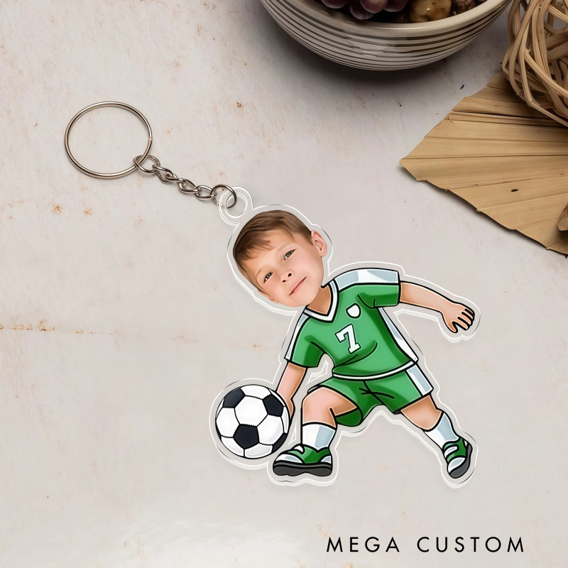 Personalized Soccer Player Keychain with Custom Cartoon Design for Kids