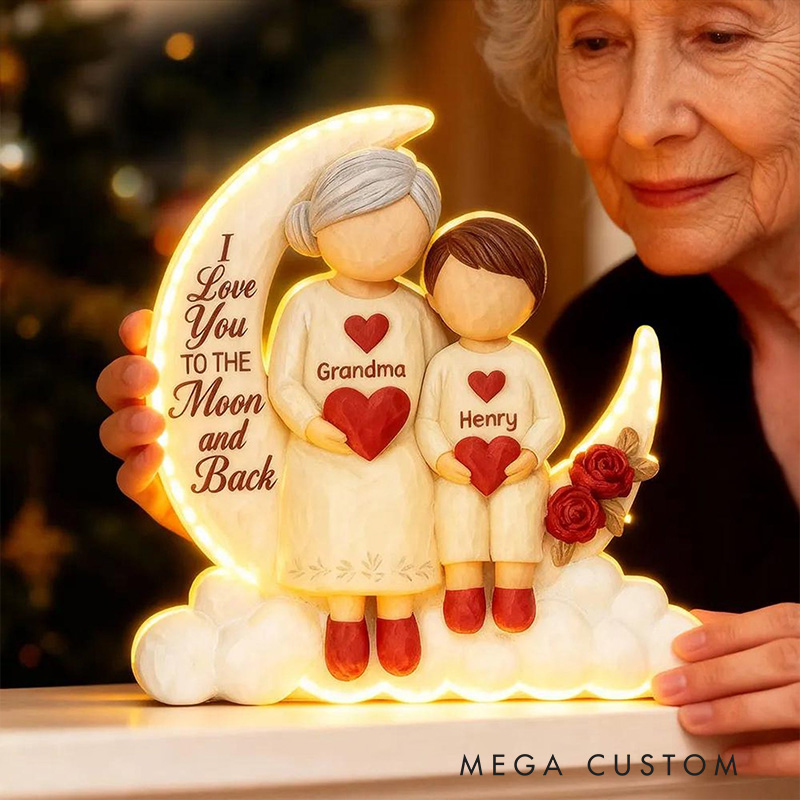 Personalized Moon Light Box for Grandma and Grandkid I Love You to the Moon and Back Glow Lamp Custom Grandma Gift Birthday Gifts Night Light Decor