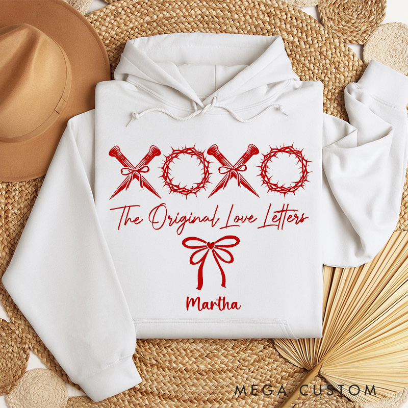 Personalized XOXO the Original Love Letters Classic Hoodies with Custom Name Retro Valentine Bow Sweatshirt Christian Valentine's Day Gift