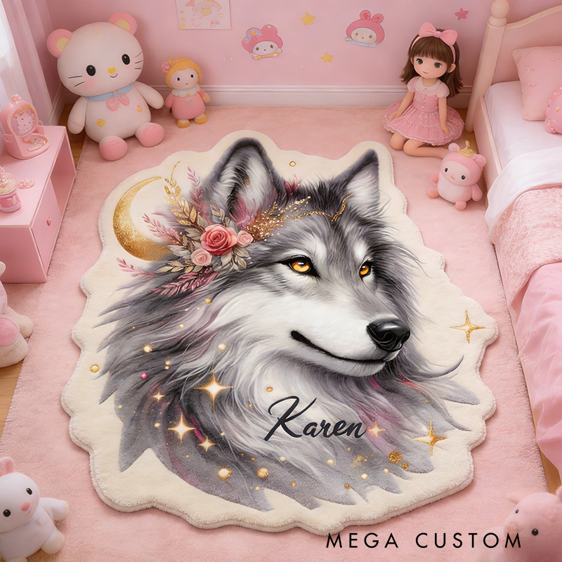 Personalized Elegant Wolf Rug Kids' Room Nature Lovers Rug Gift for Wildlife Outdoors Lover
