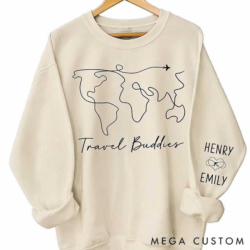 Personalized We're on the Vacay Mode Classic Sweatshirt with Sleeve Design-Perfect Gift for Adventure Lovers, Anniversaries, Valentines and Holidays