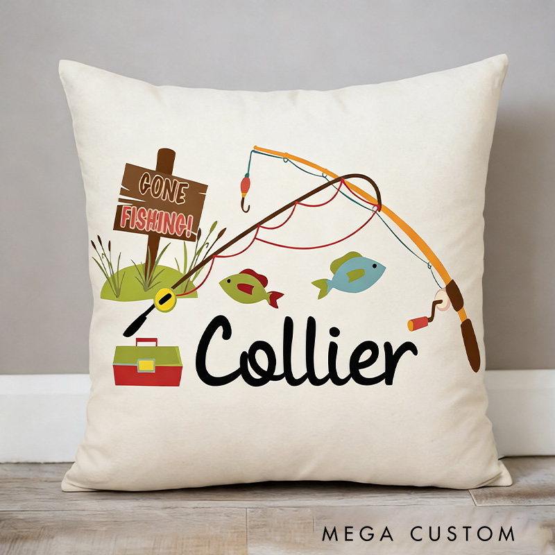 Personalized Fishing Pillow Fish and with Name Bedroom Decor Custom Fishing Theme Pillow Kid Gift for Fishing