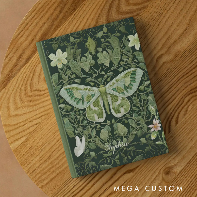 Personalized Luna Moth Hardcover Journal Dark Forest Notebook Magic Lover Gift