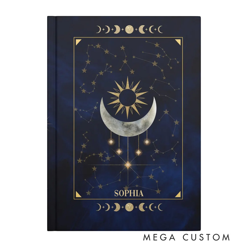 Personalized Sun & Moon Phases Hardcover Journal Dark Celestial Notebook Magic Lover Gift