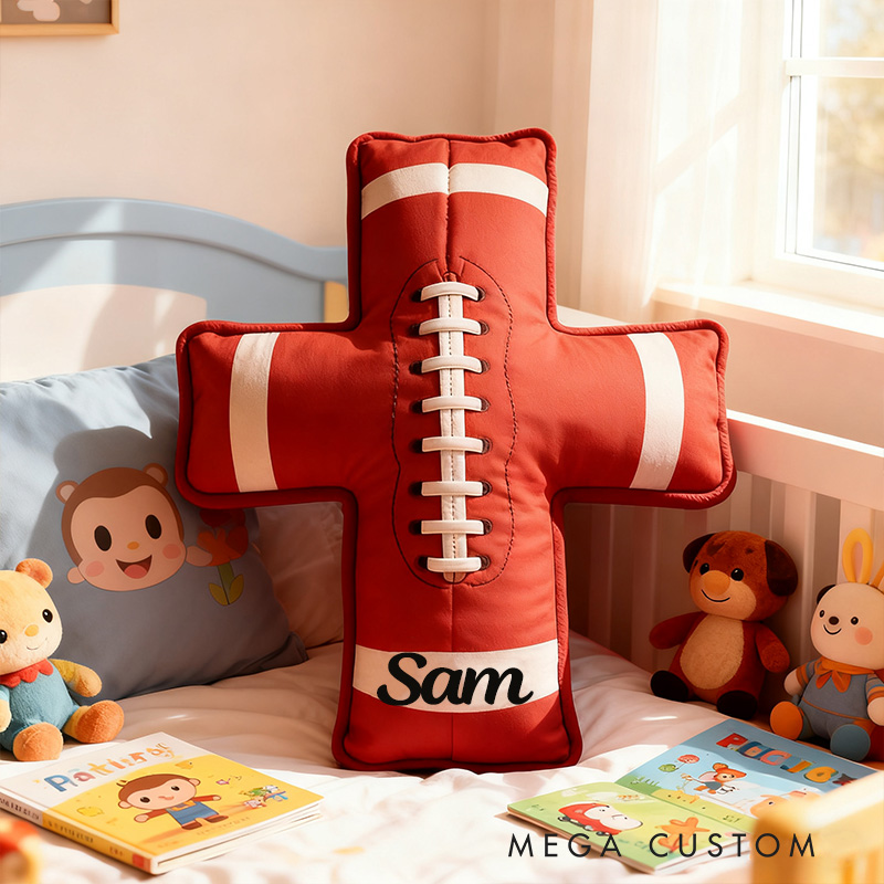 Personalized Football Ball Cross Pillow with Custom Home Decor Graphic 3D Print Pillow Christian Sports Gift Religious Gift for Football Lover