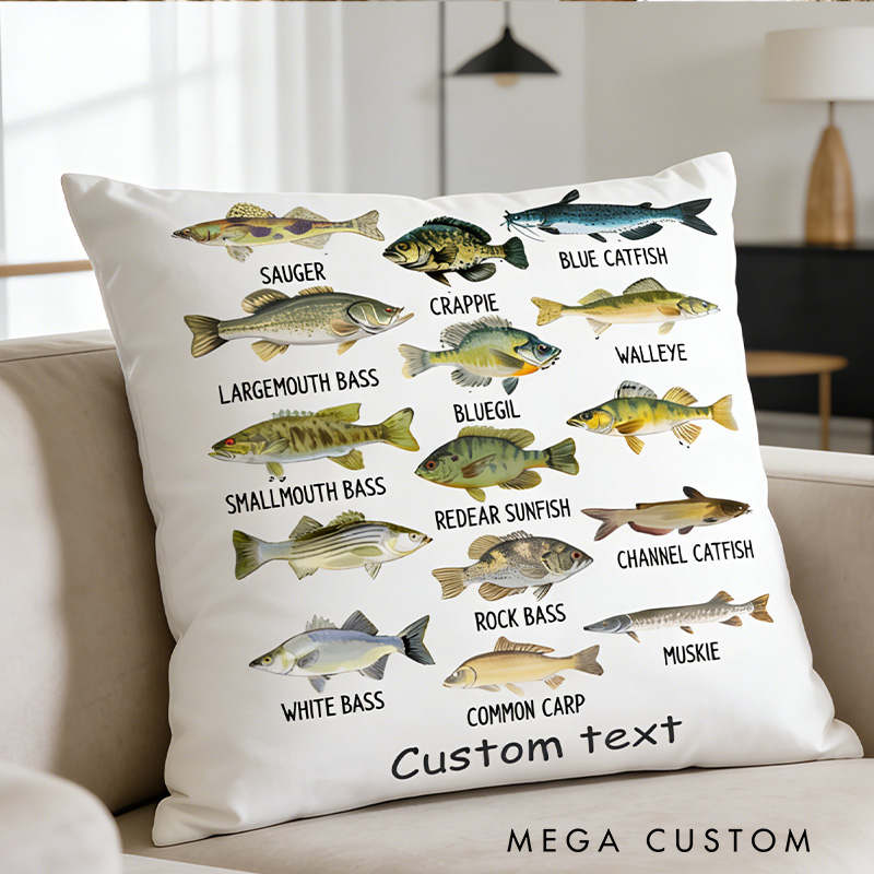 Personalized Custom Fish Species Identification Pillow North American Fish Pillow Cute Fish Biologist Children Pillow Animal Love Kids Toddler