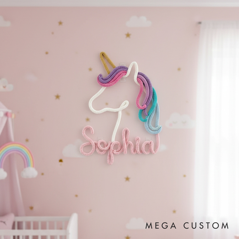 Personalized Handcrafted Unicorn Yarn Name Sign Custom Nursery Wall Decor for Babies & Kids Perfect Keepsake Gift