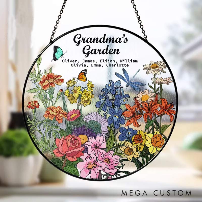 Personalized Birth Flowers Glass Suncatcher with Name Gift for Gardening Lovers 