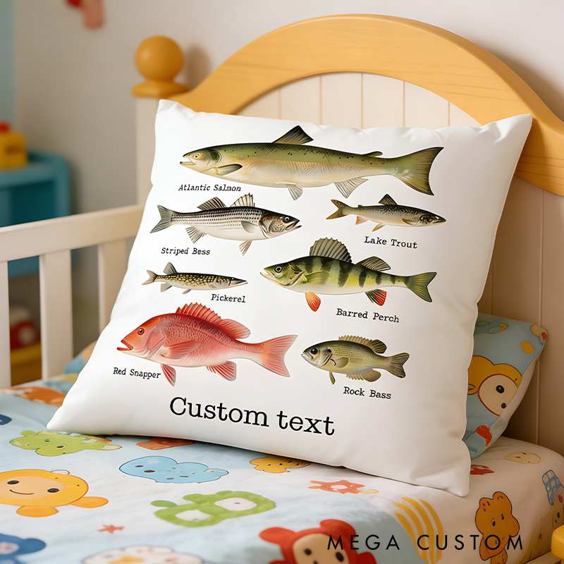 Personalized North American Fish Kids Pillow Cute Fish Pillow Cute Fishing Pillow Kid Gift for Fishing