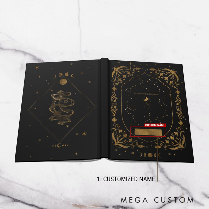 Personalized Stars & Moon Phases Book of Shadows Hardcover Journal Constellations Grimoire Witchy Tarot Notebook Magic Lover Gift Manifestation