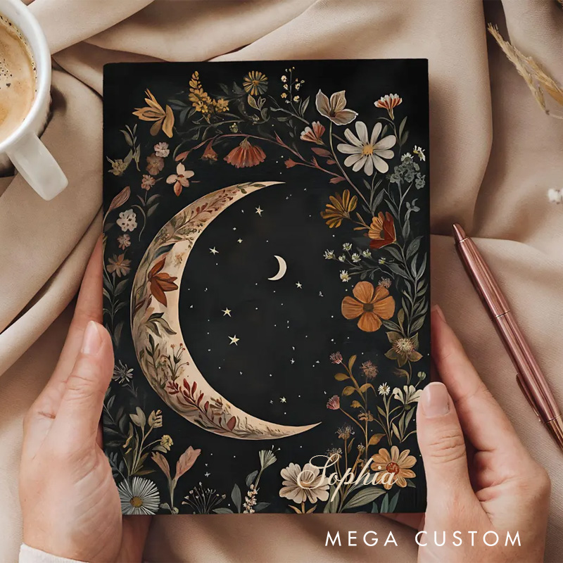 Personalized Celestial Hardcover Journal Moon And Stars Notebook Magic Lover Gift Manifestation Spell Book