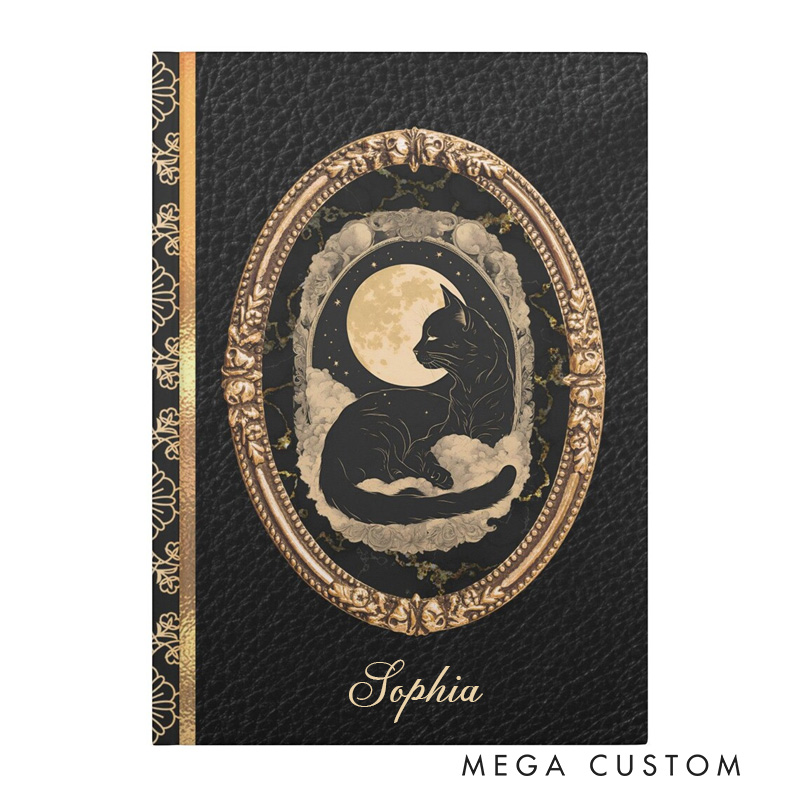 Personalized Black Cat Celestial Journal Hardcover Journal Witchcore Notebook Magic Lover Gift Manifestation Spell Book