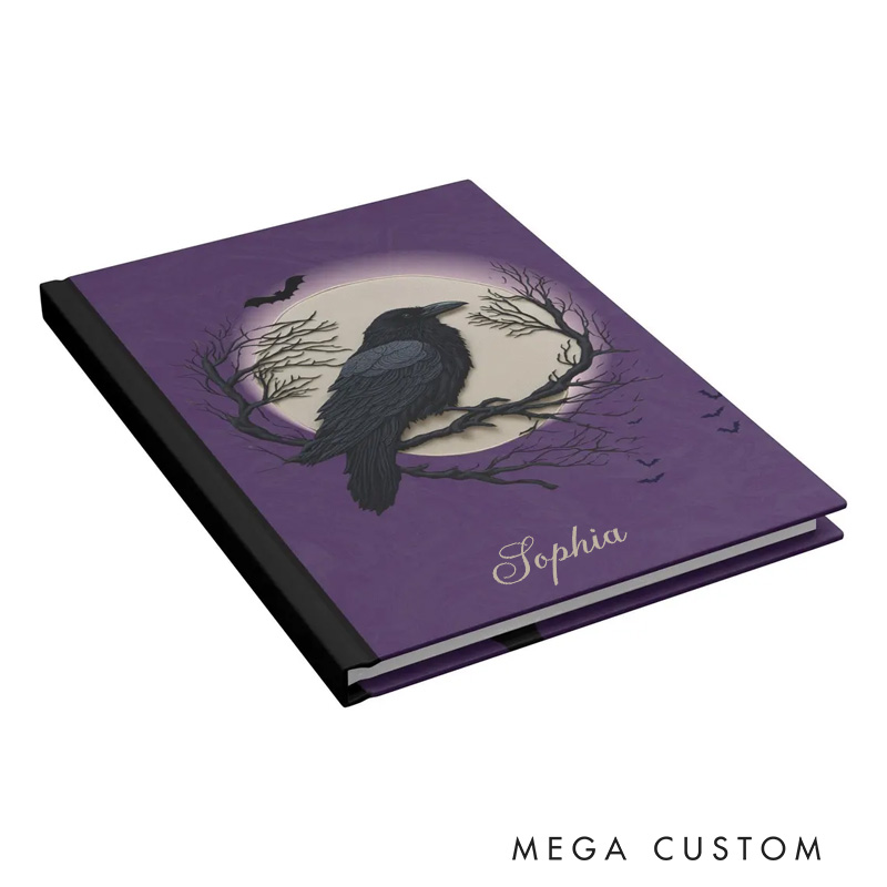 Personalized Spooky Raven Hardcover Journal Witchy Notebook Magic Lover Gift Manifestation Spell Book