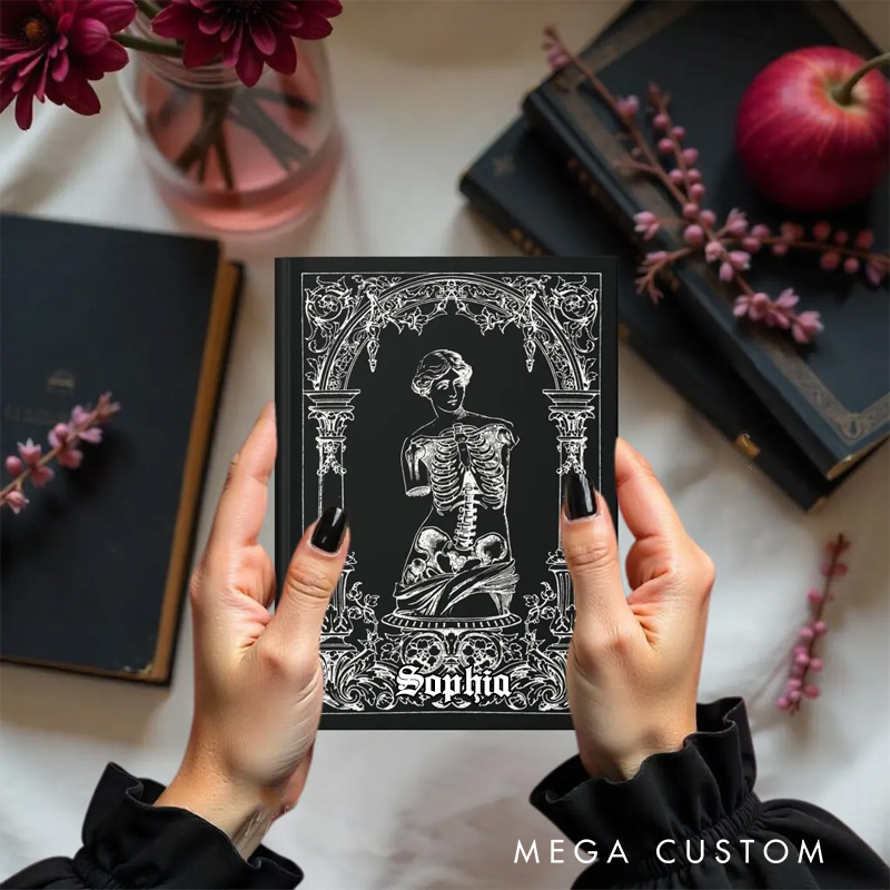 Personalized Dark Academia Macabre Skeleton Venus Hardcover Journal Witchy Notebook Magic Lover Gift Manifestation Spell Book