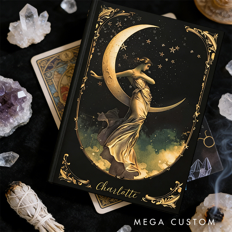 Personalized Moon Goddess Hardcover Journal Witchy Notebook Magic Lover Gift Manifestation Spell Book