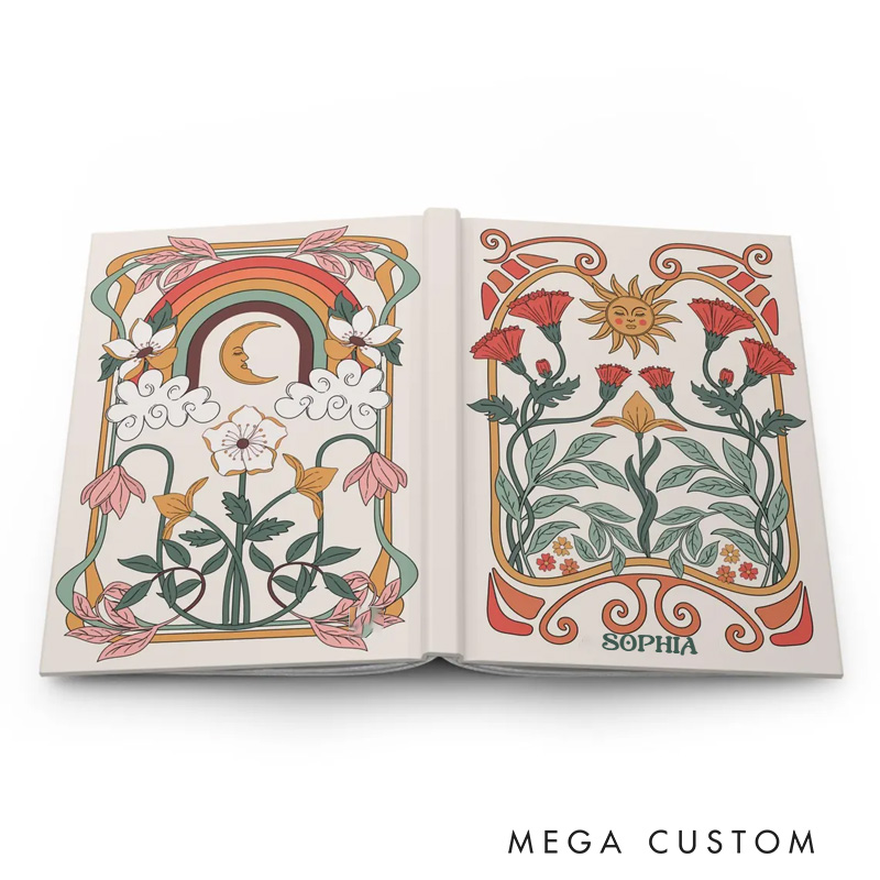 Personalized Celestial Boho Sun and Moon Hardcover Journal Witchy Notebook Magic Lover Gift Manifestation Spell Book