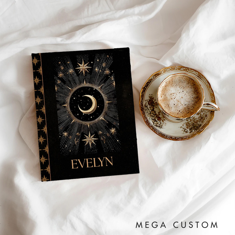 Personalized Whimsigoth Celestial Star and Moon Hardcover Journal Witchy Notebook Magic Lover Gift Manifestation Spell Book