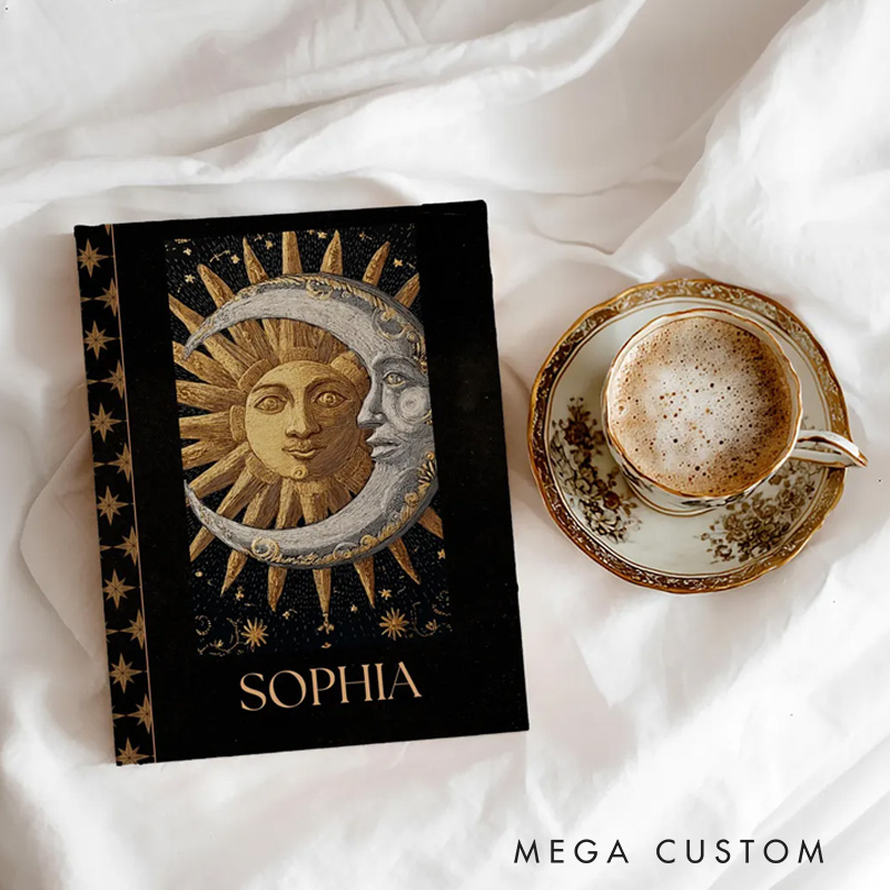 Personalized Gothic Celestial Star and Moon Hardcover Journal Witchy Notebook Magic Lover Gift Manifestation Spell Book