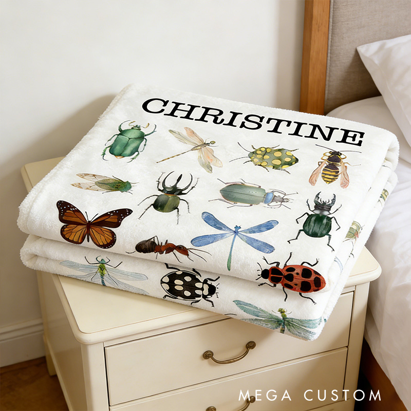 Personalized Insect Collection Blanket Retro Bugs Kid Vintage Entomologist Blanket Outdoor Nature Enthusiasts Gift