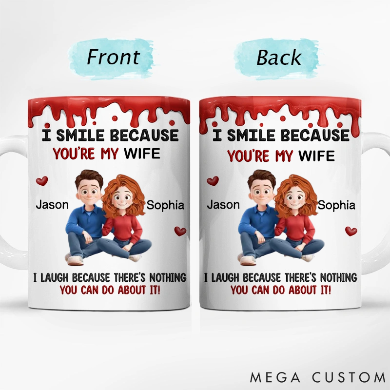 Personalized I Smile Because You Are My Husband 3D Effect Sitting Couple Valentine's Gift for Couple