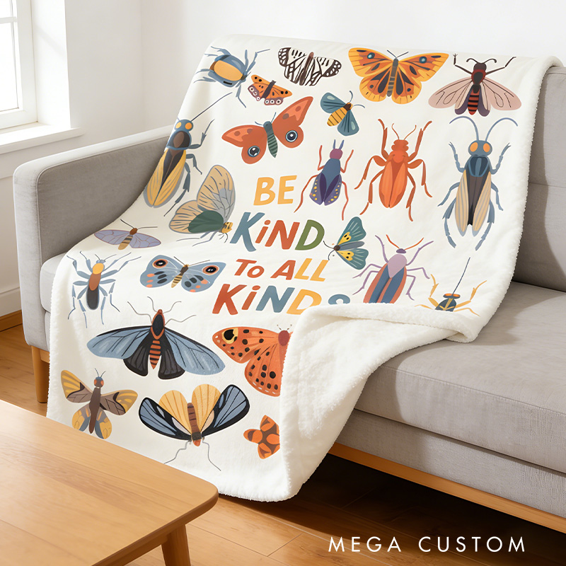 Personalized Be Kind to All Kinds Insect Blanket Bugs Kid Vintage Entomologist Blanket Outdoor Nature Lover Gift