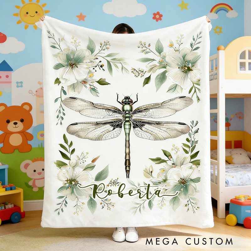 Personalized Dragonfly and Floral Blanket Insect Collection Blanket Outdoor Nature Enthusiasts Kid Gift