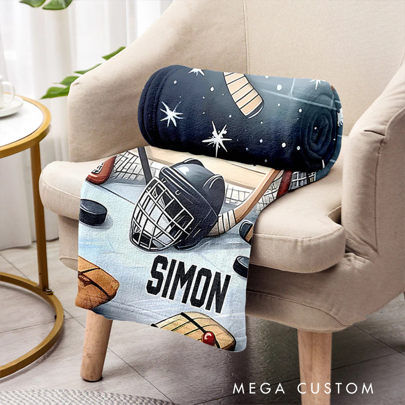 Personalized Ice Hockey Season Blanket with Custom Name Design
