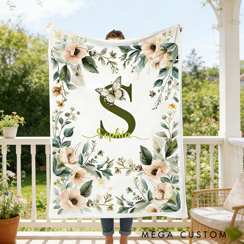 Personalized Floral Monogram Blanket Outdoor Nature Blanket Nature Enthusiasts Gift