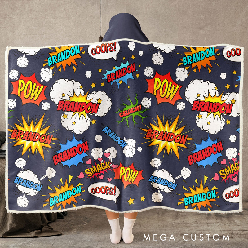 Personalized Comic Style Wearable Blanket Hoodie with Name Anime Comic Lover Gift for Friends Birthday Gift