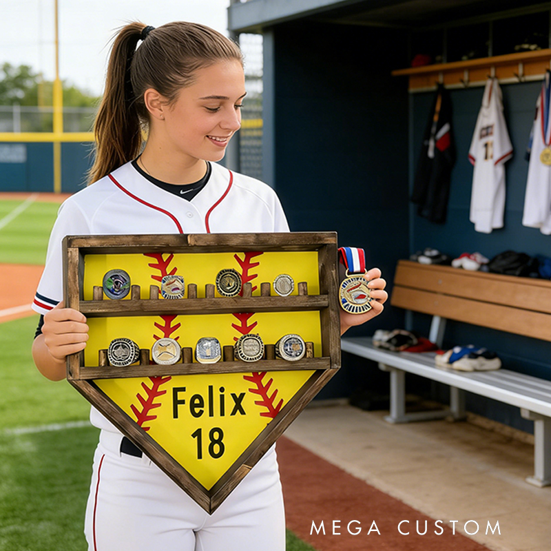 Personalized Softball Home Plate Championship Ring Display for Softball Stars