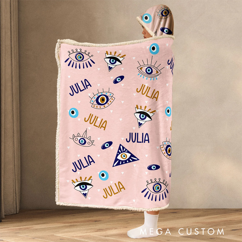Personalized Evil Eye Wearable Blanket Hoodie with Name Magic Lover Gift for Friends Birthday Gift