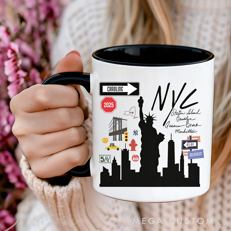 Personalized Name Year NYC Coffee Mug New York Custom Mug for Traveling Lovers