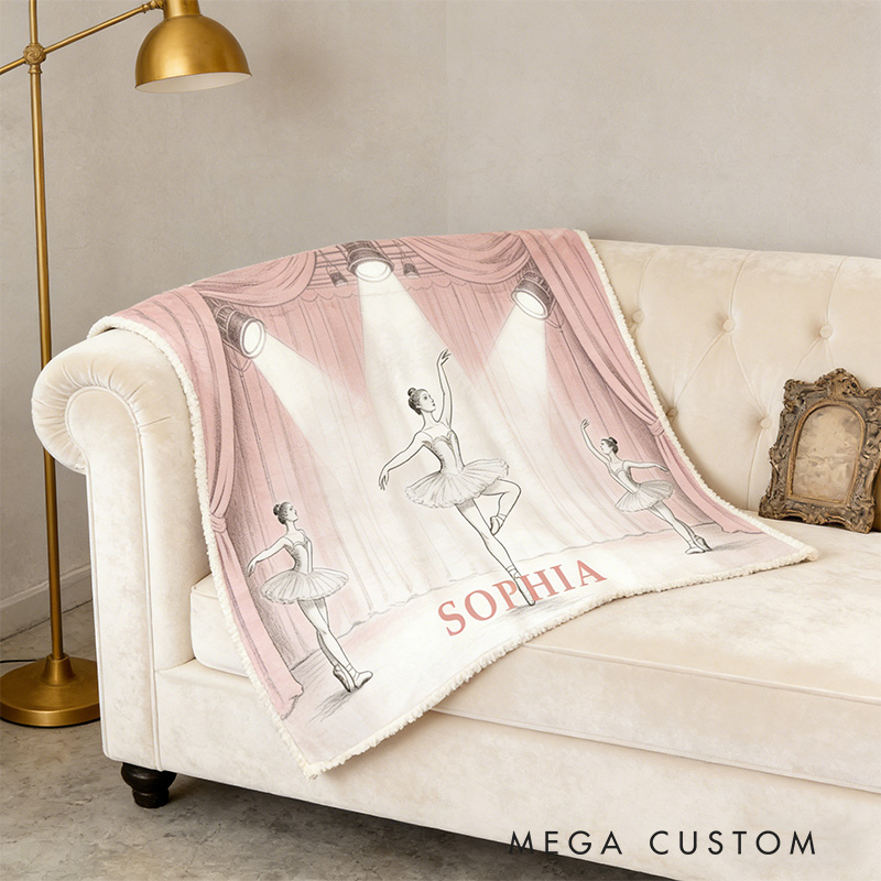 Personalized Ballerina Girl Blanket Hoodie with Name Dance Lover Gift for Friends Birthday Gift