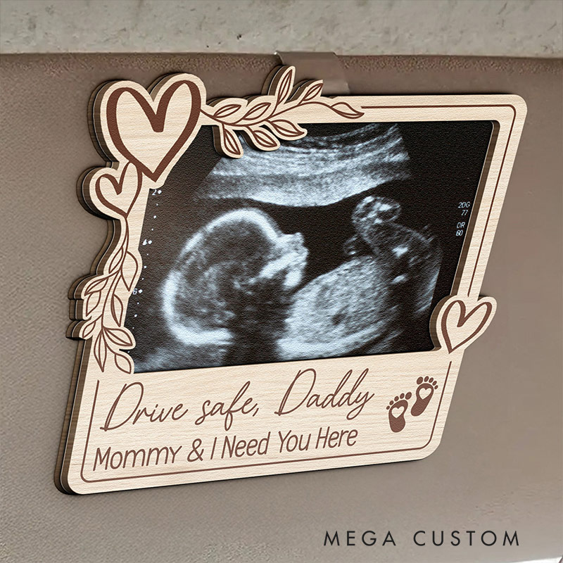 Personalized Wooden Photo Car Visor Clip Drive Safe Daddy New Dad Gifts Couple Gifts 