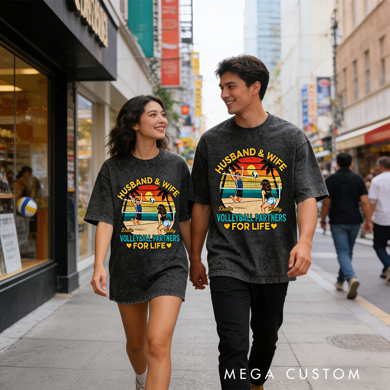 Personalized Volleyball Partners for Life T-Shirt with Custom Names for Husband and Wife