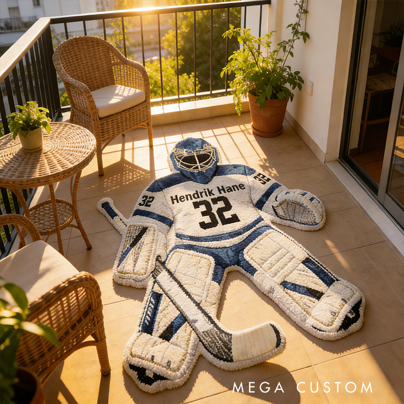 Personalized Ice Hockey Goalie Rug with Custom Name and Number Design