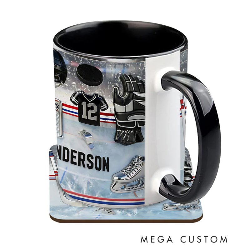 Personalized Ice Hockey Coffee Mug with Custom Name and Jersey Number for Ice Hockey Enthusiasts