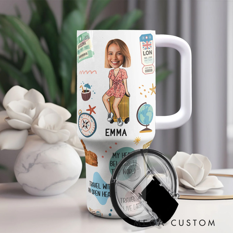 Personalized Life is a Journey Tumbler Photo 40oz Tumbler With Straw and Name for Traveling Lover Women Mom Girlfriend