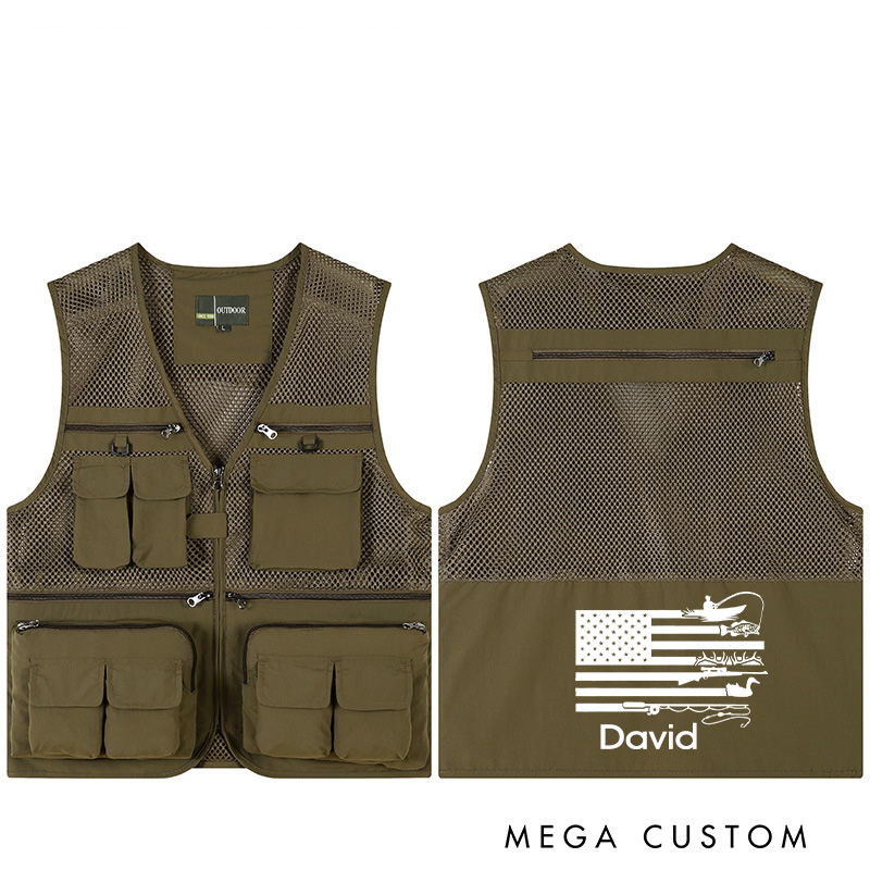 Personalized Patriotic Fishing Vest with Name Custom American Flag Hunting & Fishing Vest Fishing Lover Gift for Husband Him