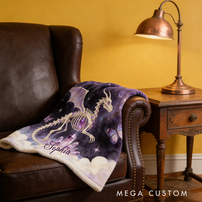 Personalized Dragon Skeleton Wearable Blanket Hoodie with Name Magic Lover Gift for Friends Birthday Gift